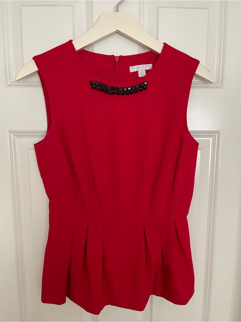 Red sleeveless top with Black Bead Accent